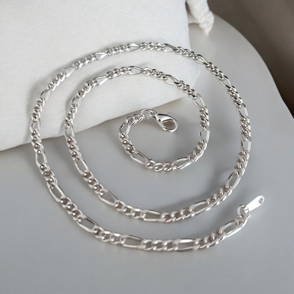 New Silver Tone Layering Necklace Long Figaro Chain - 12D